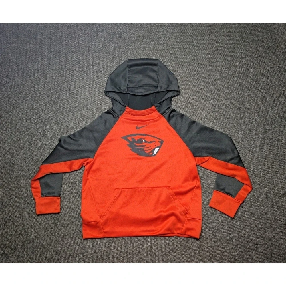 Nike Dri Fit Oregon State Beavers Boys M‎ Pullover Hoodie NCAA Orange & Black